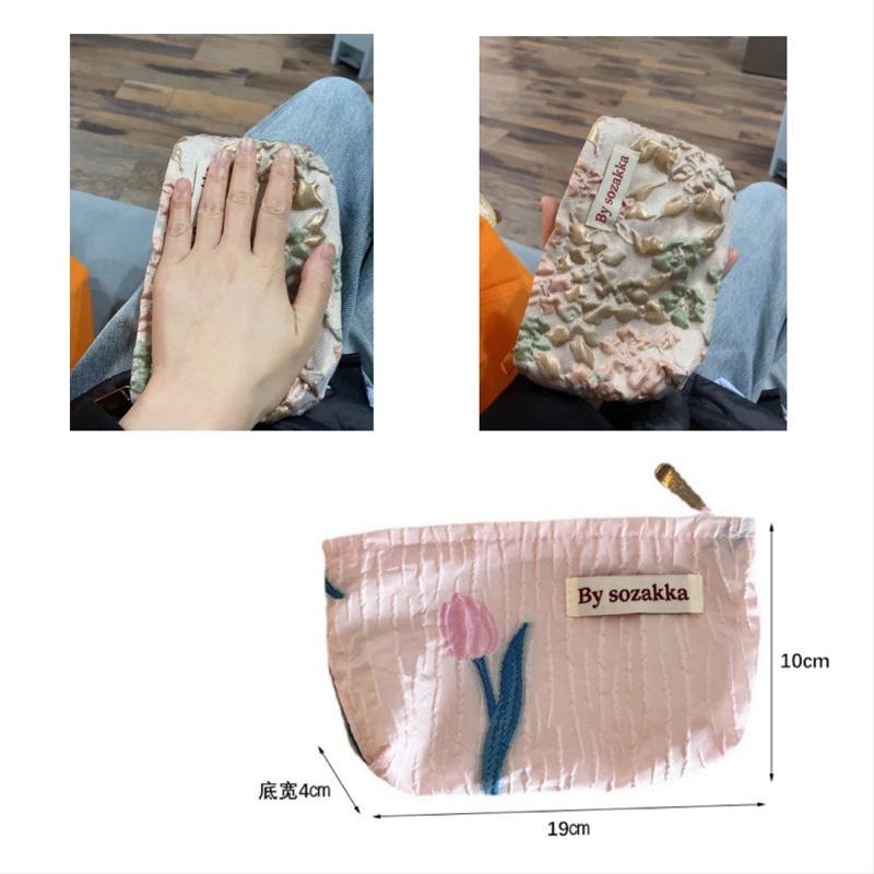 立體質感提花化妝包 高級感迷你收納包 口紅包 方便攜帶雜物零錢包 耳機包 3C包 包中包 拉鍊雙層加厚設計 文青 小清新-細節圖6