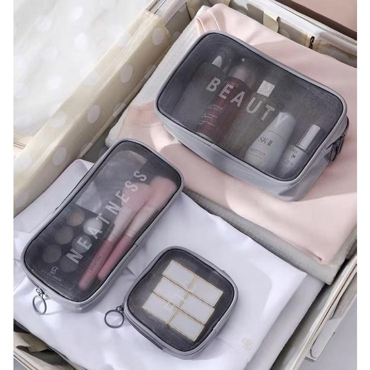 網紗透明化妝包 多功能 ⭐台灣現貨化妝包 收納包 網格透明化妝包 多功能隨身收納 盥洗化妝包 洗漱包 整理包 3C收納包-細節圖2