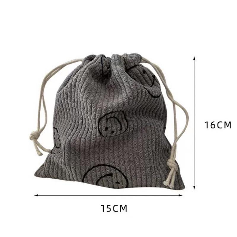 波點笑臉款燈芯絨抽繩束口袋 可愛手拎包 小布包 衛生棉包 3C包 日系 包內整理袋 禮品袋 雜物收納分類 加厚 顏色好看-細節圖9