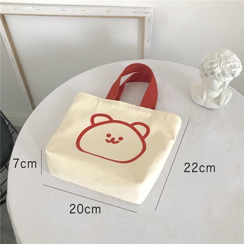 小熊造型撞色手提把Bear 五色外出簡約小提袋 小熊手提袋 手提小包 帆布包 便當包 飲料袋購物袋 野餐午餐方包ins-細節圖7
