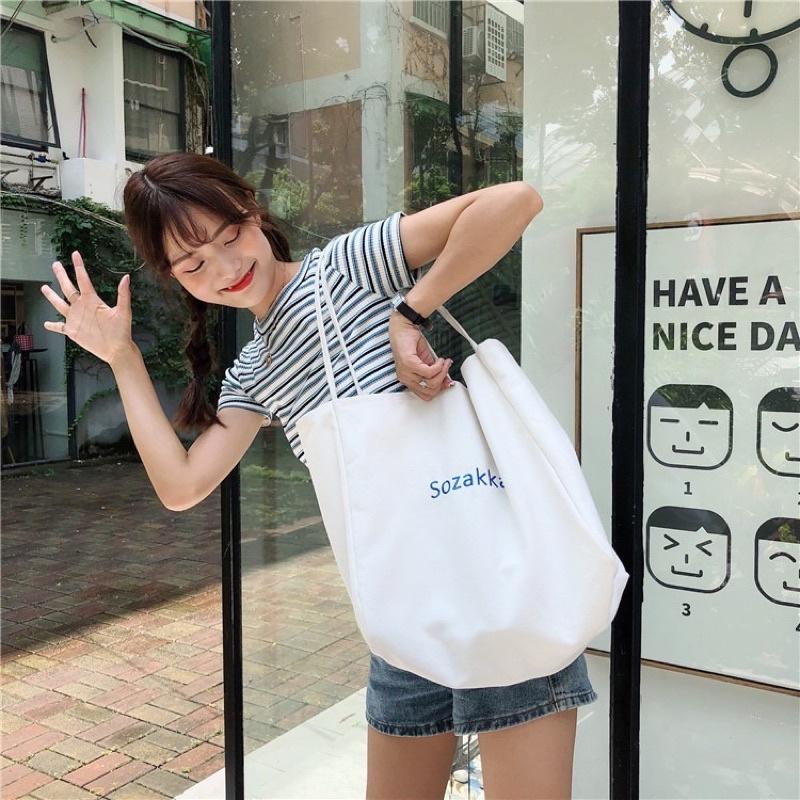 新款刺繡撞色英文字母帆布包 素色百搭款 大容量 肩背包 側背包帆布包 細肩帶 休閒購物袋 加厚帆布 糖果色 小清新-細節圖4