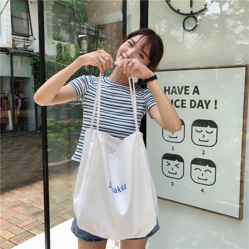 新款刺繡撞色英文字母帆布包 素色百搭款 大容量 肩背包 側背包帆布包 細肩帶 休閒購物袋 加厚帆布 糖果色 小清新-細節圖7