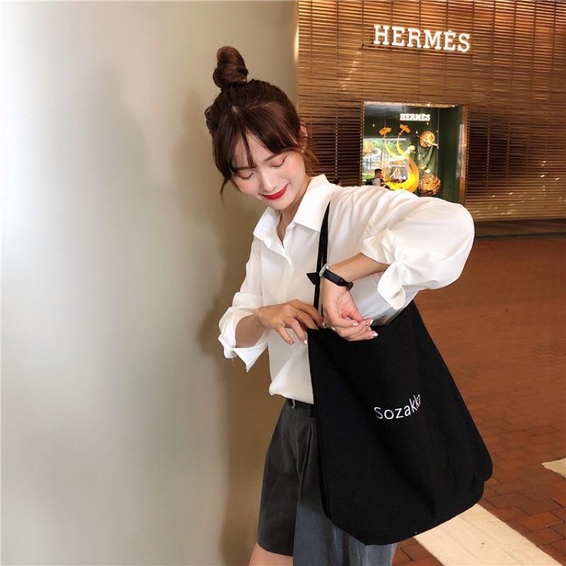 新款刺繡撞色英文字母帆布包 素色百搭款 大容量 肩背包 側背包帆布包 細肩帶 休閒購物袋 加厚帆布 糖果色 小清新-細節圖8