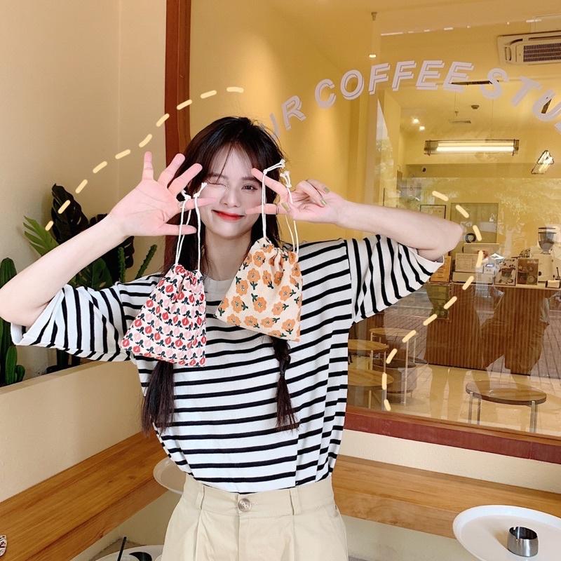 燈芯絨款印花抽繩束口袋 可愛手拎包 小布包 衛生棉包 3C包 日系大包內整理袋 禮品袋 雜物收納分類 復古風 厚帆布-細節圖3