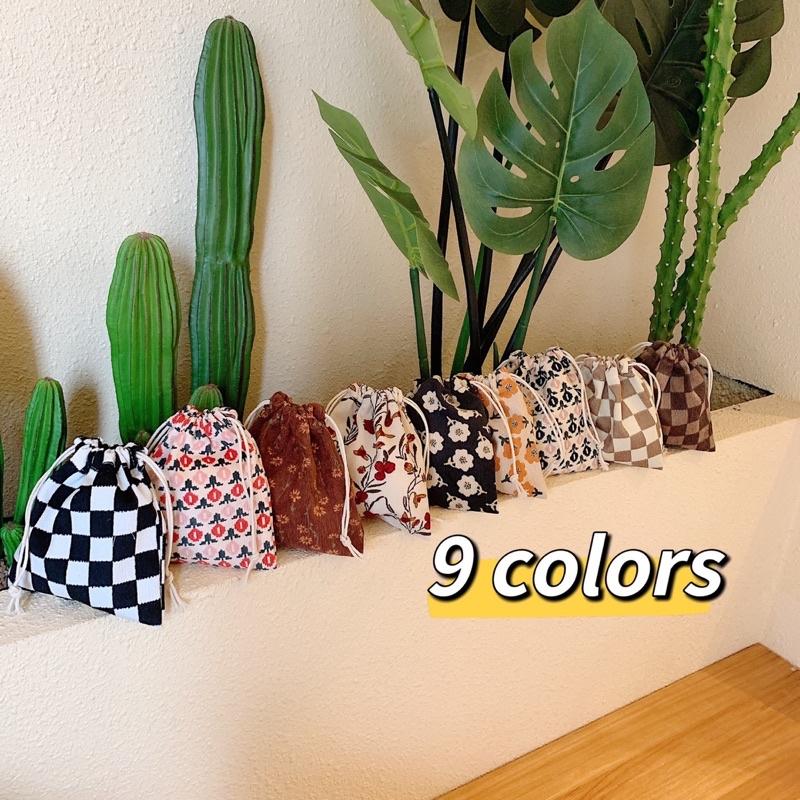 燈芯絨款印花抽繩束口袋 可愛手拎包 小布包 衛生棉包 3C包 日系大包內整理袋 禮品袋 雜物收納分類 復古風 厚帆布-細節圖4