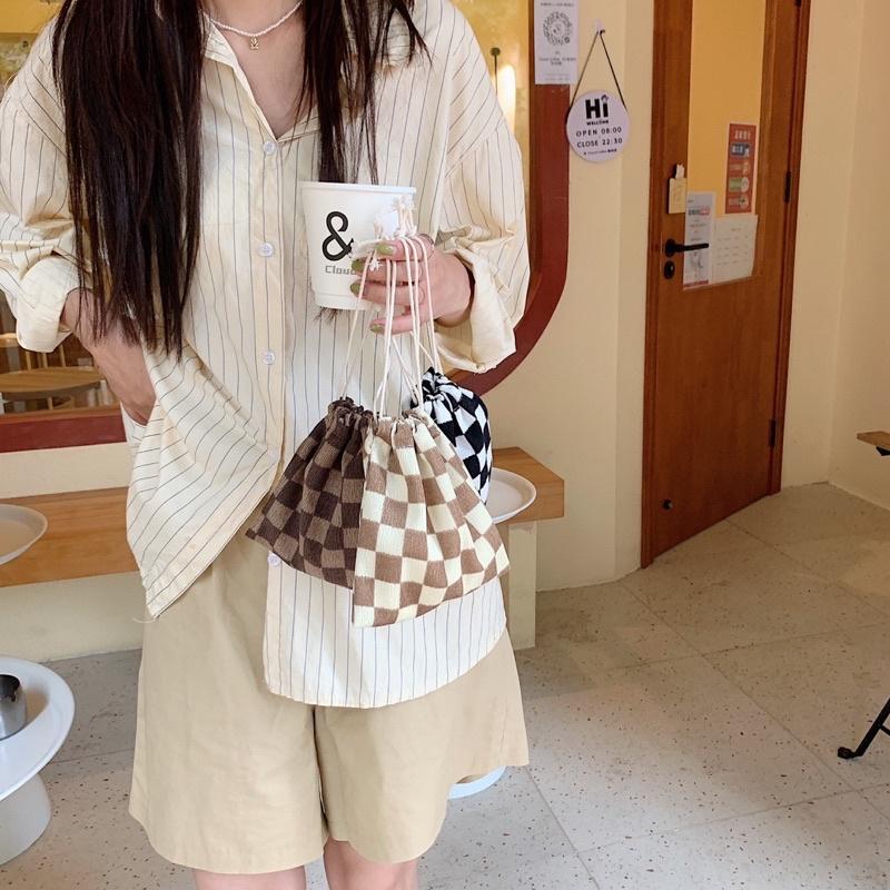 燈芯絨款印花抽繩束口袋 可愛手拎包 小布包 衛生棉包 3C包 日系大包內整理袋 禮品袋 雜物收納分類 復古風 厚帆布-細節圖7