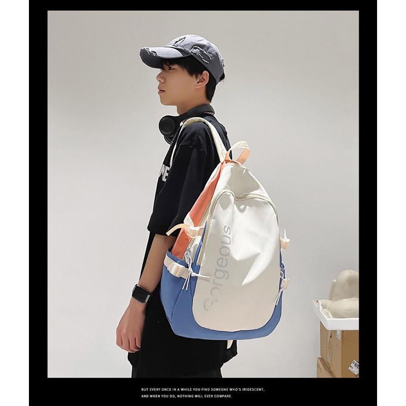 潮流時尚多功能雙肩包 後背包🎒 新款 單肩背包 大容量 國中 高中學生書包 尼龍材質-細節圖3