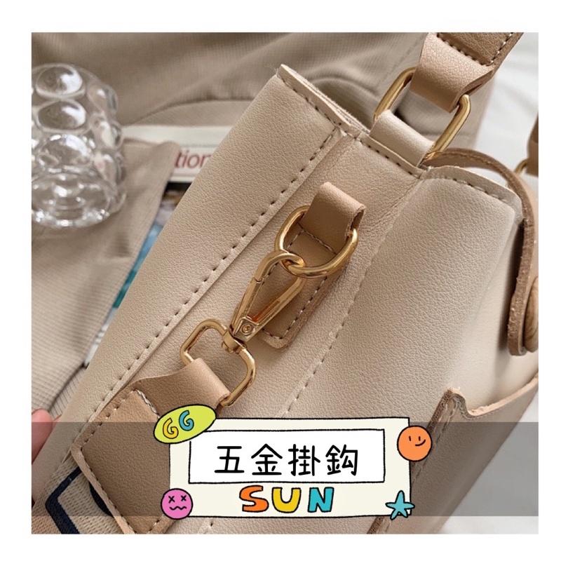 韓版造型撞色小口袋小水桶包 拉鏈口 女生手提肩背包 帆布包PU皮革包百搭 斜背包百搭加寬背帶 肩背側背斜跨包 背帶可拆-細節圖4