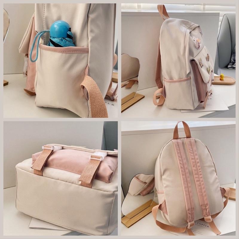 小清新撞色後背包 書包🎒高中大學生雙肩背包ins風 森系日系學院風 韓版雙肩包 肩帶可調整 多空間收納 百搭 可自行裝飾-細節圖5