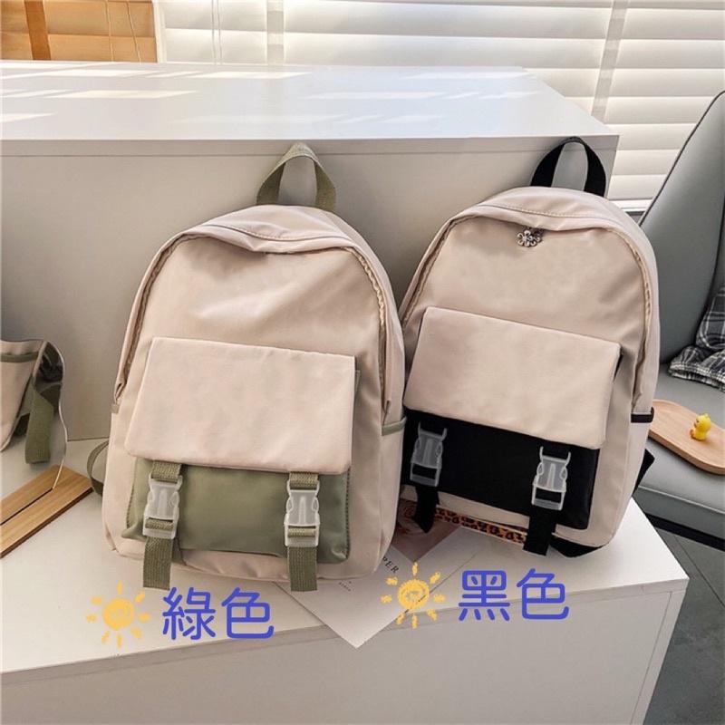 小清新撞色後背包 書包🎒高中大學生雙肩背包ins風 森系日系學院風 韓版雙肩包 肩帶可調整 多空間收納 百搭 可自行裝飾-細節圖8