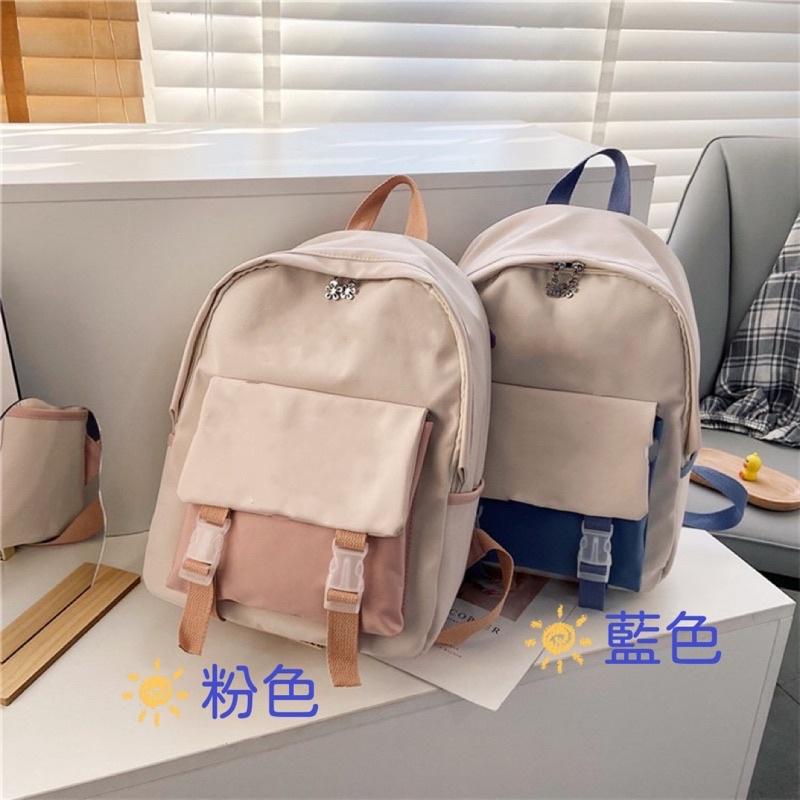 小清新撞色後背包 書包🎒高中大學生雙肩背包ins風 森系日系學院風 韓版雙肩包 肩帶可調整 多空間收納 百搭 可自行裝飾-細節圖9