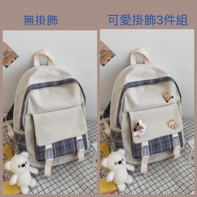 日系郵差格紋拼接後背包書包 大容量 口袋多好收納 韓版原宿ins校園風 高中 國中 雙肩包格子 牛津布 帆布包 可掛配飾-細節圖8