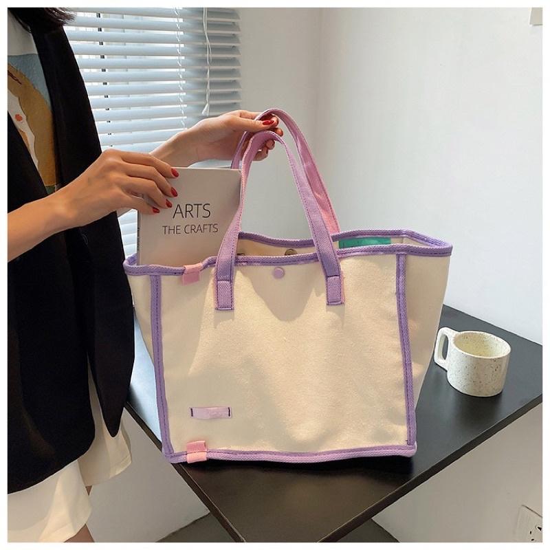 韓版Just for you彩色織帶滾邊車縫線帆布包 磁扣內袋 加厚帆布 大容量百搭側背跳色撞色托特包 單肩包手提包包-細節圖3