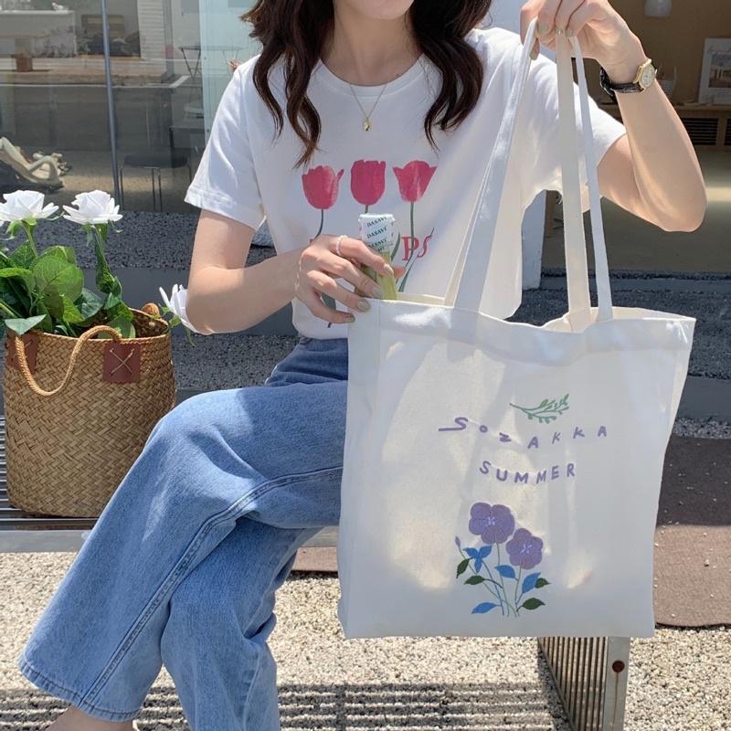 簡約時尚小清新刺繡花朵帆布包 學生上課托特包 側邊加寬 加厚帆布 手提布袋 上班 肩背包 時尚 特別款 可放放A4-細節圖2