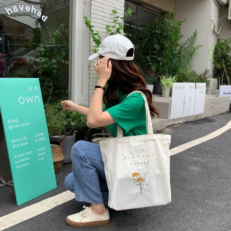 簡約時尚小清新刺繡花朵帆布包 學生上課托特包 側邊加寬 加厚帆布 手提布袋 上班 肩背包 時尚 特別款 可放放A4-細節圖5