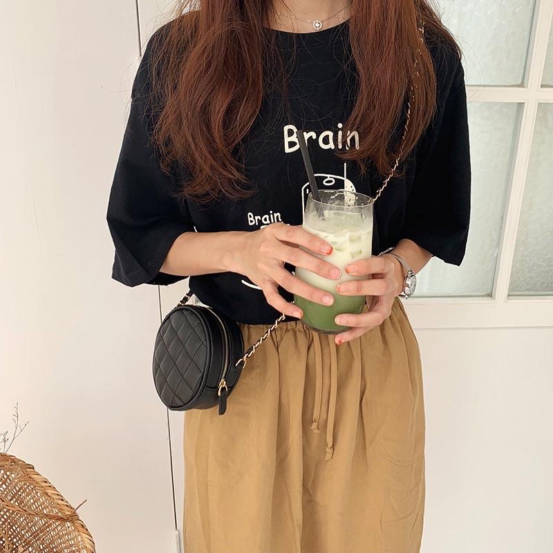 韓國 新款可愛迷你菱格小香風 鏈條包 小圓形包 圓餅包 單肩斜挎包 立體造型 PU皮 小巧 百搭 方便攜帶 氣質款-細節圖4