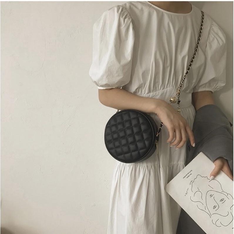 韓國 新款可愛迷你菱格小香風 鏈條包 小圓形包 圓餅包 單肩斜挎包 立體造型 PU皮 小巧 百搭 方便攜帶 氣質款-細節圖5