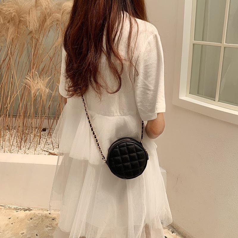 韓國 新款可愛迷你菱格小香風 鏈條包 小圓形包 圓餅包 單肩斜挎包 立體造型 PU皮 小巧 百搭 方便攜帶 氣質款-細節圖7