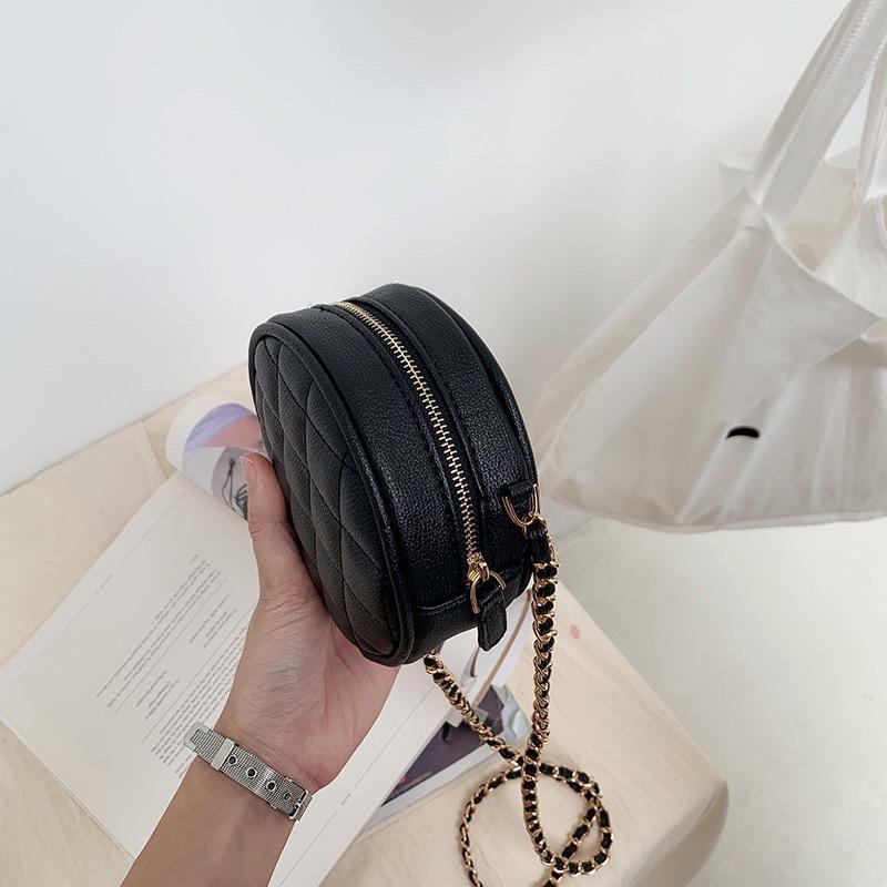 韓國 新款可愛迷你菱格小香風 鏈條包 小圓形包 圓餅包 單肩斜挎包 立體造型 PU皮 小巧 百搭 方便攜帶 氣質款-細節圖8