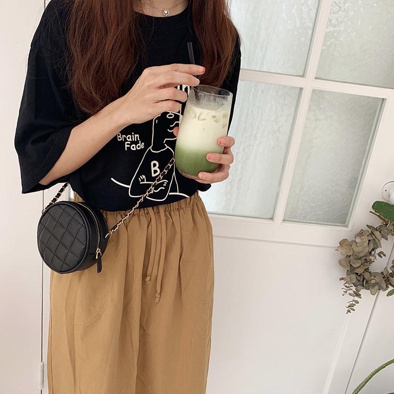 韓國 新款可愛迷你菱格小香風 鏈條包 小圓形包 圓餅包 單肩斜挎包 立體造型 PU皮 小巧 百搭 方便攜帶 氣質款-細節圖9