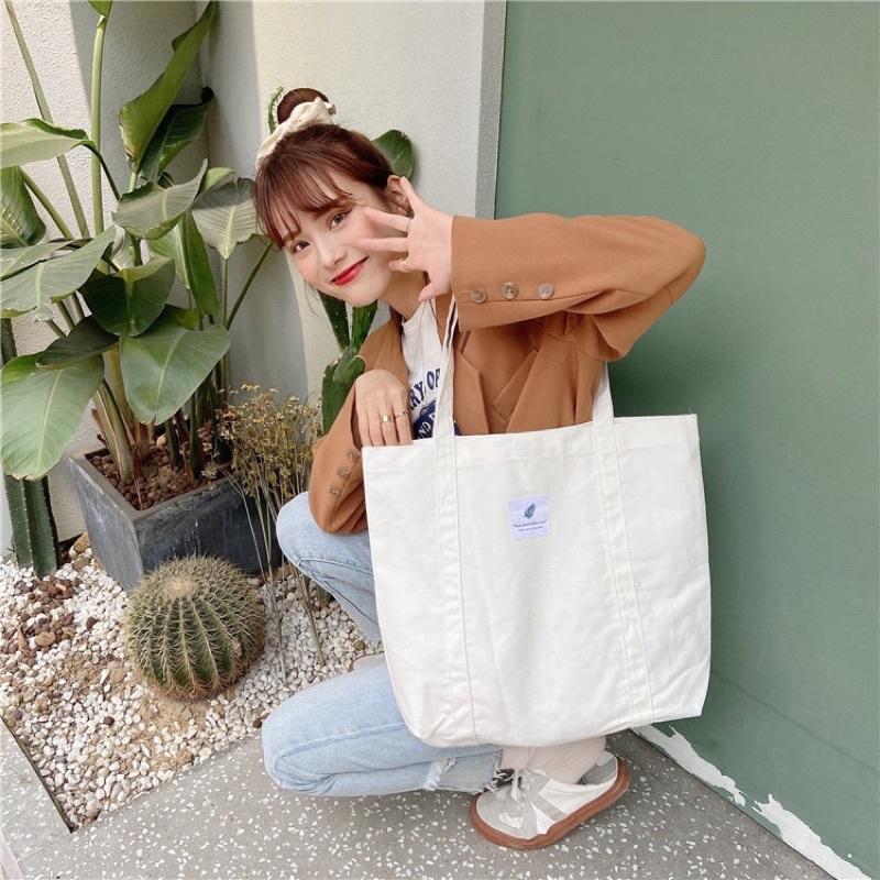 純色素色小清新帆布包簡約文藝復古森系女單肩包 托特包 百搭 慵懶時尚 多色可選 簡單logo 斜背包 側背包手提包購物袋-細節圖6