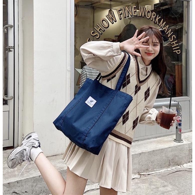 純色素色小清新帆布包簡約文藝復古森系女單肩包 托特包 百搭 慵懶時尚 多色可選 簡單logo 斜背包 側背包手提包購物袋-細節圖7