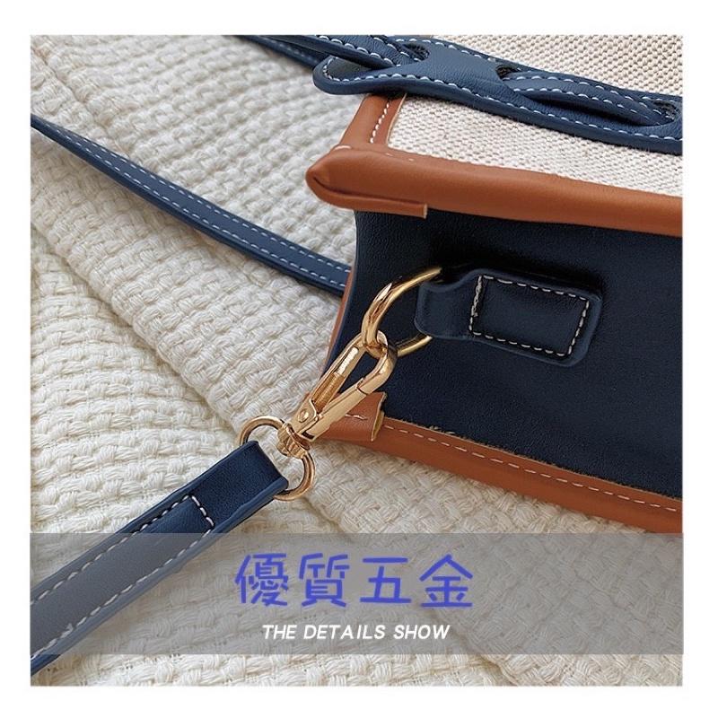 新款拼接PU滾邊帆布手拎肩背兩用包 立體不軟塌 百搭斜挎包時尚設計感單肩包手提托特包 撞色拼色斜紋加厚帆布 肩帶可拆卸-細節圖7
