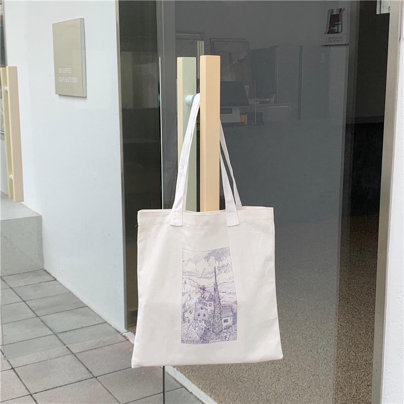 素描鋼筆畫單肩帆布包 小清新感 森林 優雅氣質 復古文藝 簡約 百搭 補習包 磁扣閉合 有拉鍊內袋 韓國 韓版設計-細節圖5