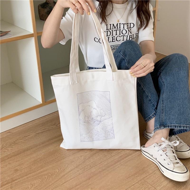 素描鋼筆畫單肩帆布包 小清新感 森林 優雅氣質 復古文藝 簡約 百搭 補習包 磁扣閉合 有拉鍊內袋 韓國 韓版設計-細節圖6