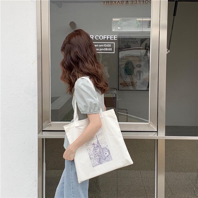 素描鋼筆畫單肩帆布包 小清新感 森林 優雅氣質 復古文藝 簡約 百搭 補習包 磁扣閉合 有拉鍊內袋 韓國 韓版設計-細節圖7