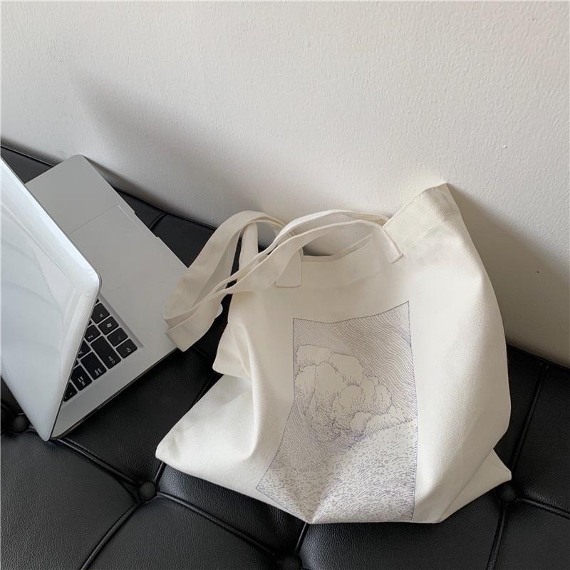 素描鋼筆畫單肩帆布包 小清新感 森林 優雅氣質 復古文藝 簡約 百搭 補習包 磁扣閉合 有拉鍊內袋 韓國 韓版設計-細節圖8