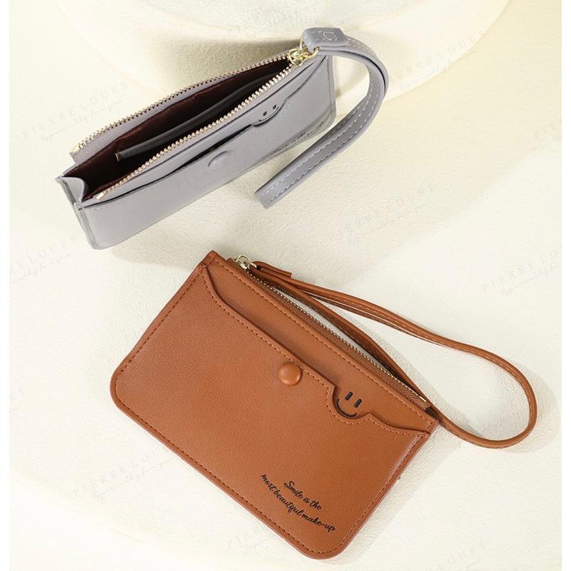 時尚手拿零錢包 PU手拎包 卡包薄款收納包 新款小拉鍊包可愛小錢包 前扣子收納 後拉鍊收納 百搭好攜帶-細節圖2