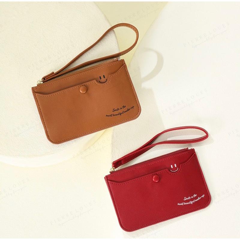 時尚手拿零錢包 PU手拎包 卡包薄款收納包 新款小拉鍊包可愛小錢包 前扣子收納 後拉鍊收納 百搭好攜帶-細節圖3
