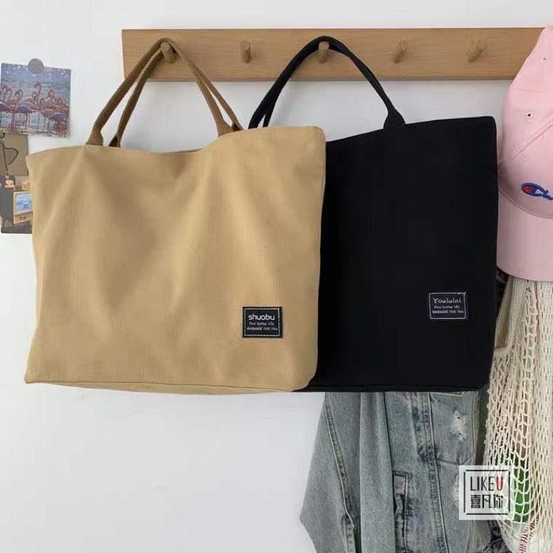 新款文藝系手提包女包托特帆布包 復古小清新 拉鍊封口 加厚帆布 素色簡單款 好搭配 方包 手拎包 上班族公事包-細節圖2