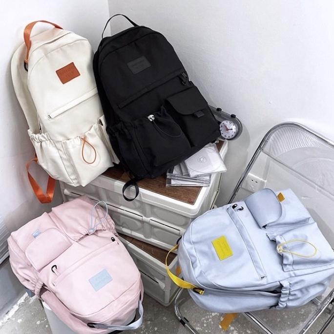 多功能防撥水尼龍布雙肩後背包 肩帶加固撞色織帶 跳色 抽繩設計 韓版書包 新款 百搭休閒 個性雙肩包 校園風 多格收-細節圖2