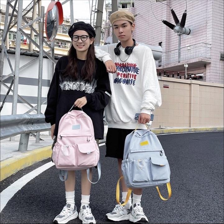 多功能防撥水尼龍布雙肩後背包 肩帶加固撞色織帶 跳色 抽繩設計 韓版書包 新款 百搭休閒 個性雙肩包 校園風 多格收-細節圖3