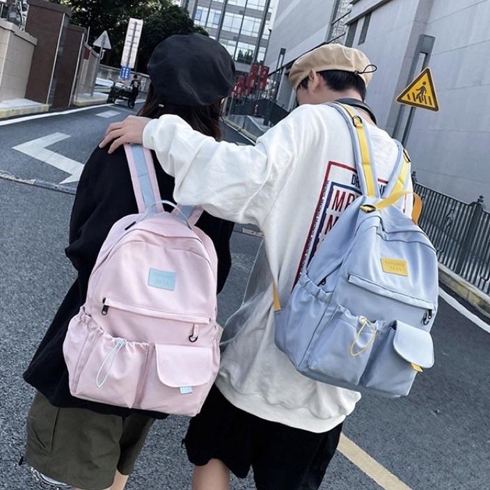 多功能防撥水尼龍布雙肩後背包 肩帶加固撞色織帶 跳色 抽繩設計 韓版書包 新款 百搭休閒 個性雙肩包 校園風 多格收-細節圖4