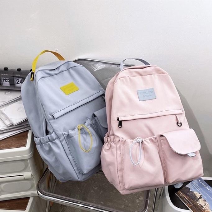 多功能防撥水尼龍布雙肩後背包 肩帶加固撞色織帶 跳色 抽繩設計 韓版書包 新款 百搭休閒 個性雙肩包 校園風 多格收-細節圖7
