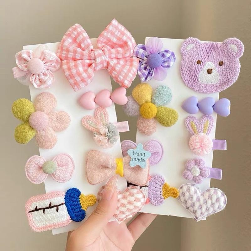 新款毛絨兒童蝴蝶結髮夾9件組 不傷髮 超可愛 小熊毛線編織髮夾 瀏海夾 邊夾 波點愛心髮飾 小花 奶瓶-細節圖4