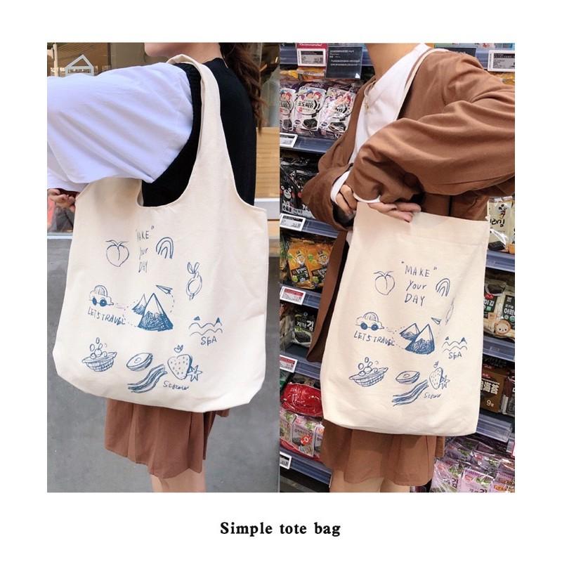 新款小清新學生單肩包文藝斜挎帆布包 塗鴉風 單肩手提帆布袋可愛卡通插畫 日系托特包學生簡約文藝風格 百搭 可當環保收納包-細節圖9