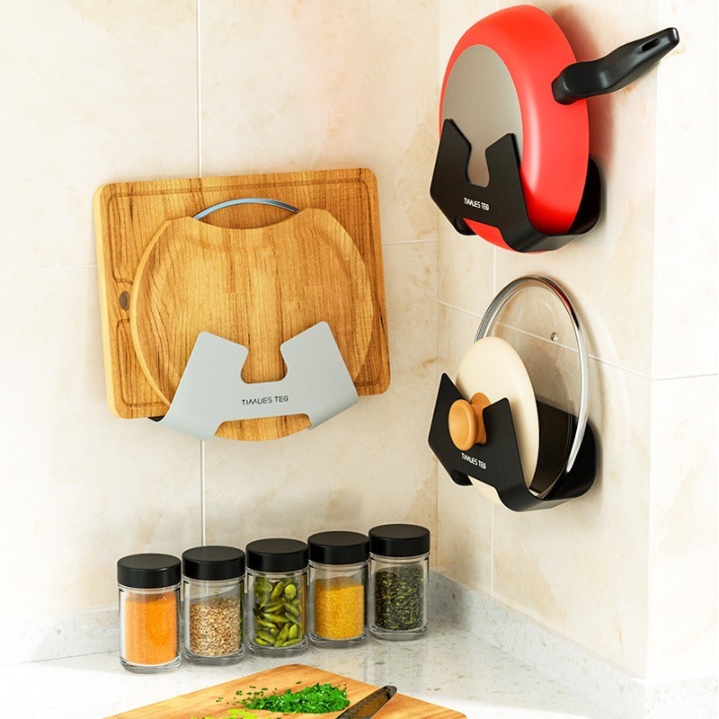 DH133｜廚房壁掛鍋蓋收納架 鍋蓋架 砧板架 鍋蓋砧板瀝水收納架 承重強 廚房免打孔鍋蓋置物架 廚房收納-細節圖2