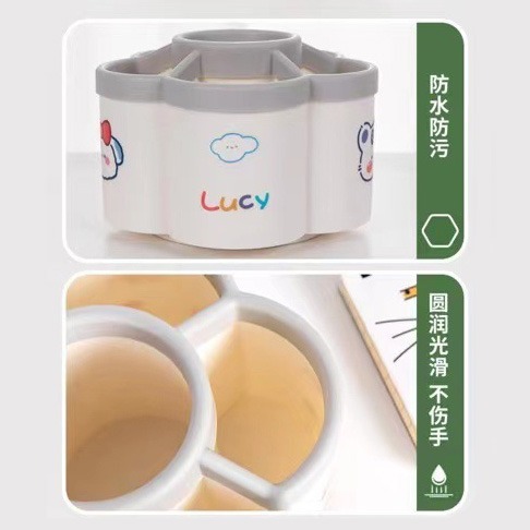 DH032｜梅花型旋轉筆筒收納盒 大容量文具收納筒 功能分格收納筒 辦公室桌麵收納盒 簡約化妝刷收納筒 筆桶-細節圖6