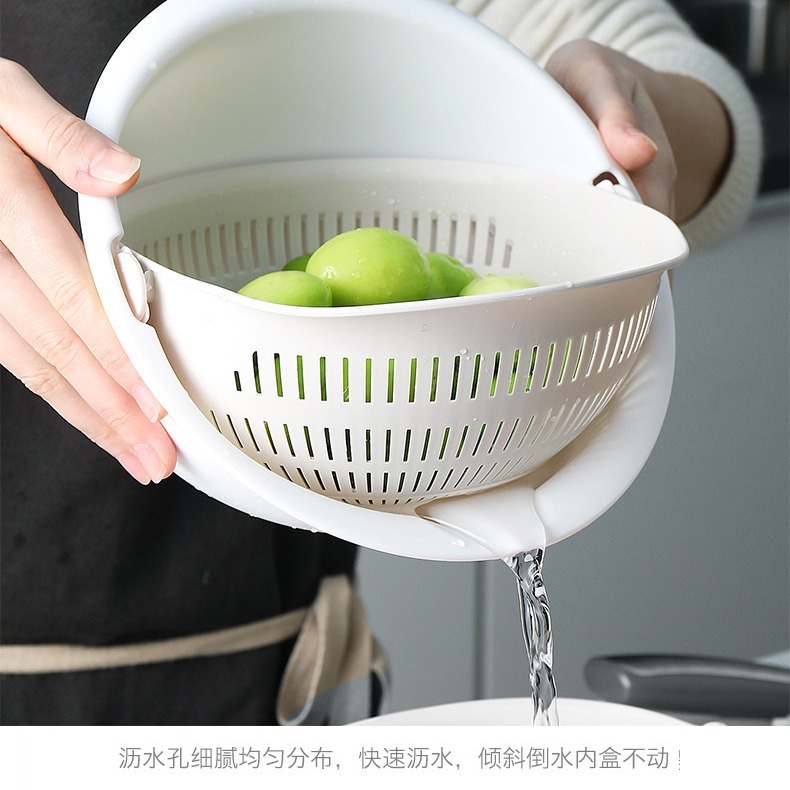 DH061｜雙層旋轉洗菜盆 洗菜籃 瀝水盆 籃子 洗米籃 水果籃-細節圖4