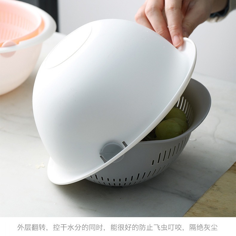 DH061｜雙層旋轉洗菜盆 洗菜籃 瀝水盆 籃子 洗米籃 水果籃-細節圖5