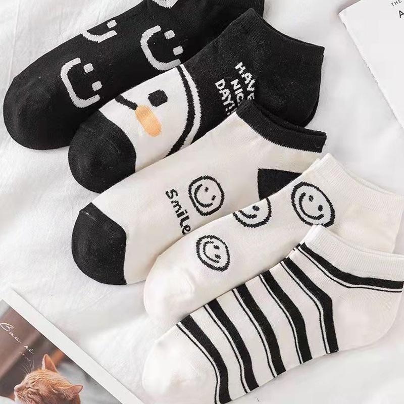 B856｜笑臉短襪 黑色系短襪 春夏潮薄款 淺口甜美卡通短襪 船襪 運動襪xiami-細節圖4