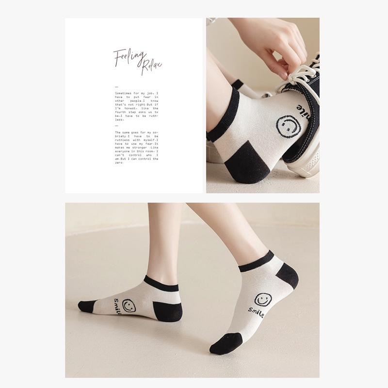 B856｜笑臉短襪 黑色系短襪 春夏潮薄款 淺口甜美卡通短襪 船襪 運動襪xiami-細節圖7