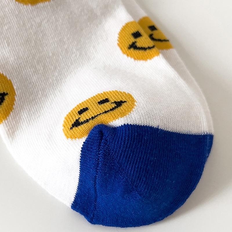 B854｜藍白笑臉襪子 女中筒襪  潮流簡版襪 吸汗 透氣 個性棉襪 中筒襪 運動襪 個性時尚襪xiami-細節圖4