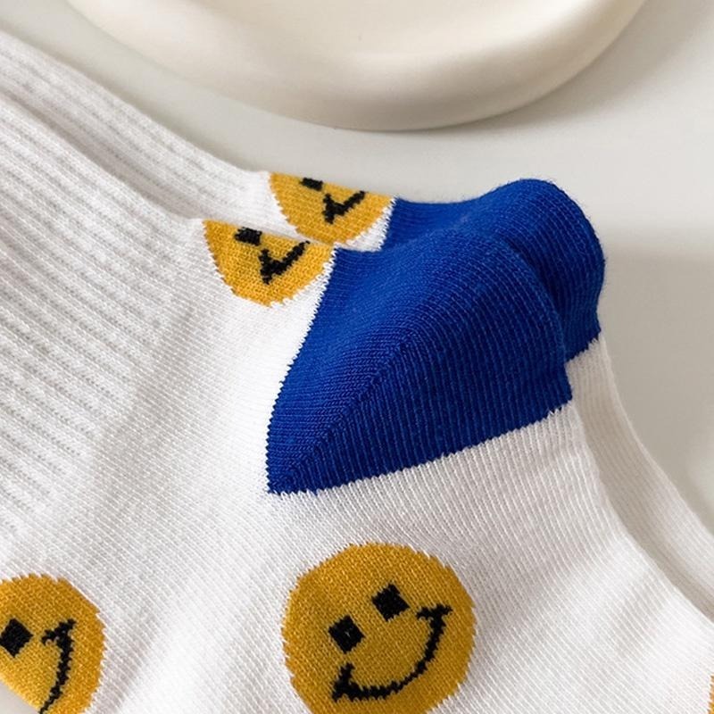 B854｜藍白笑臉襪子 女中筒襪  潮流簡版襪 吸汗 透氣 個性棉襪 中筒襪 運動襪 個性時尚襪xiami-細節圖5
