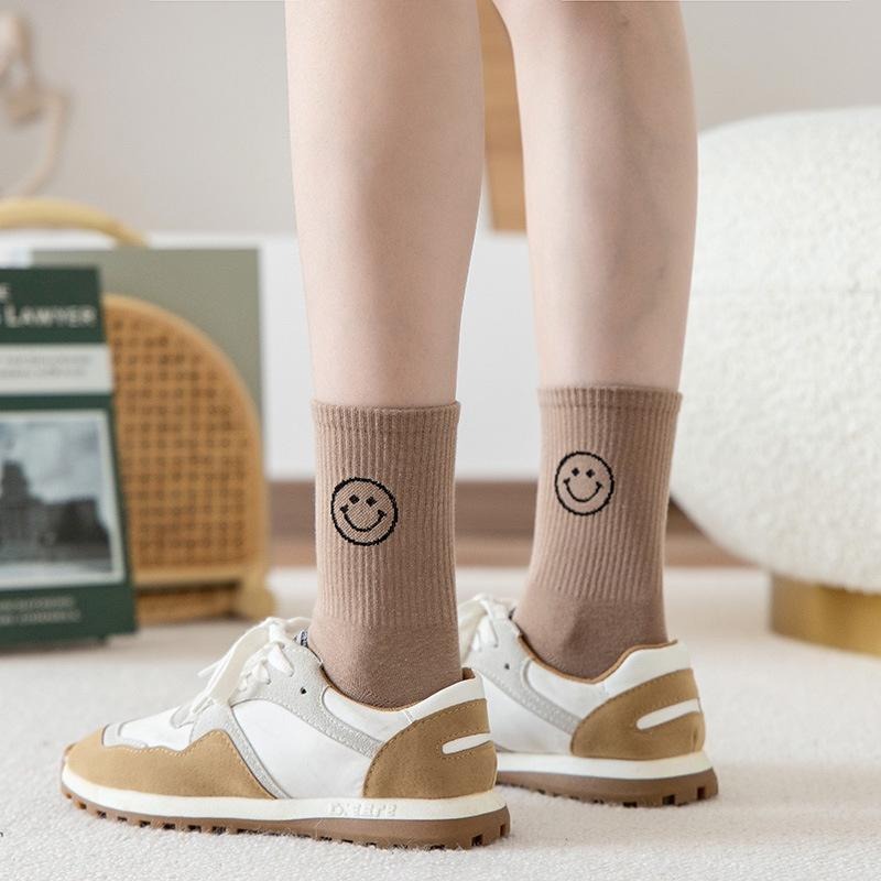 B855｜秋冬款長襪 中筒襪 韓日系春秋笑臉棉襪 黑白色堆堆襪 時尚中筒襪xiami-細節圖9