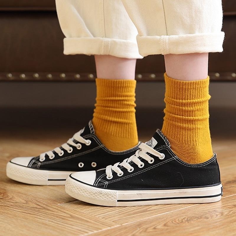 B825｜襪子女中筒 秋冬素色中筒襪棉襪 堆堆襪 日系彩色襪 學院風中筒襪 潮流 耐穿-細節圖5